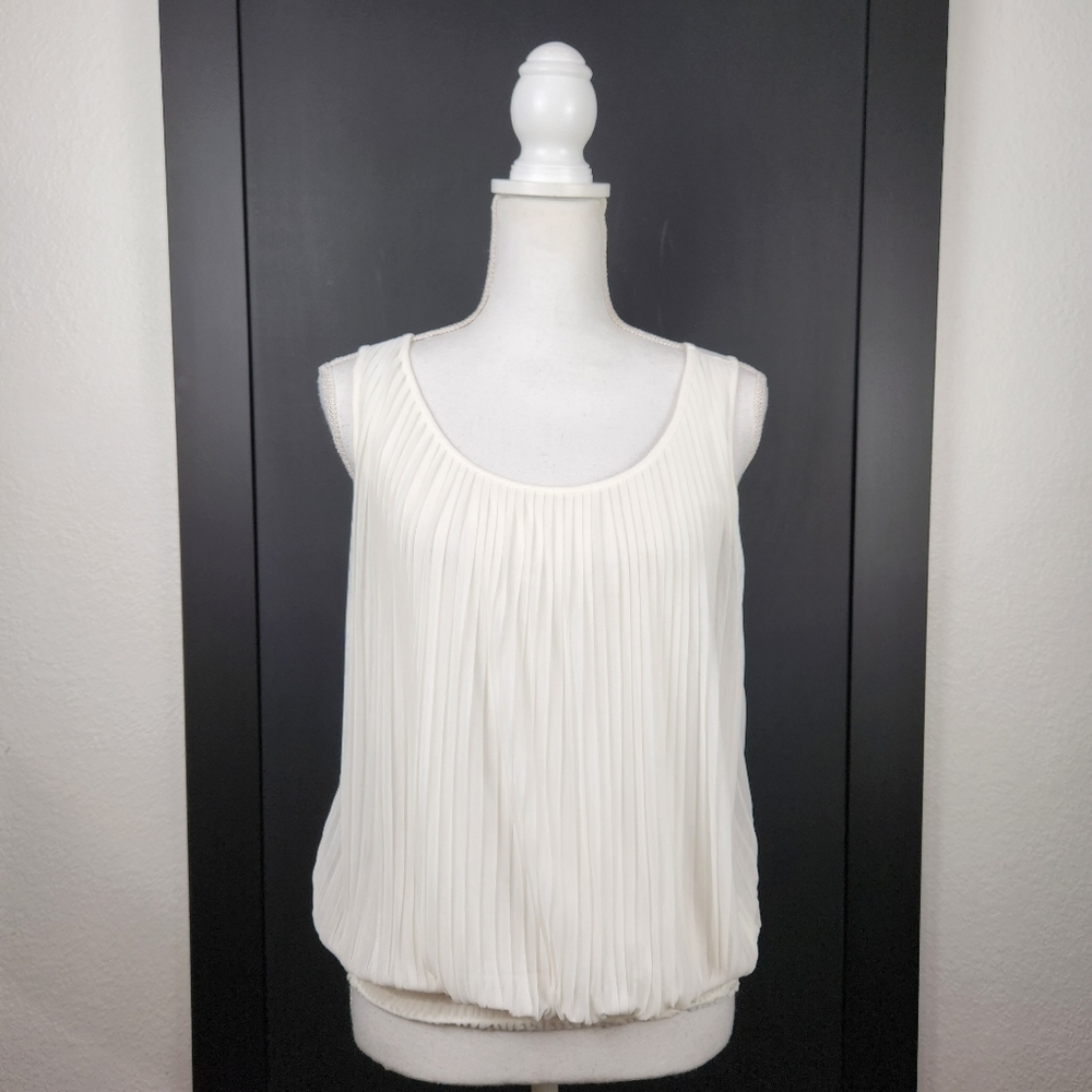 ANN Taylor Loft Pullover According Pleat Elastic Waist Off White Top SZ Small